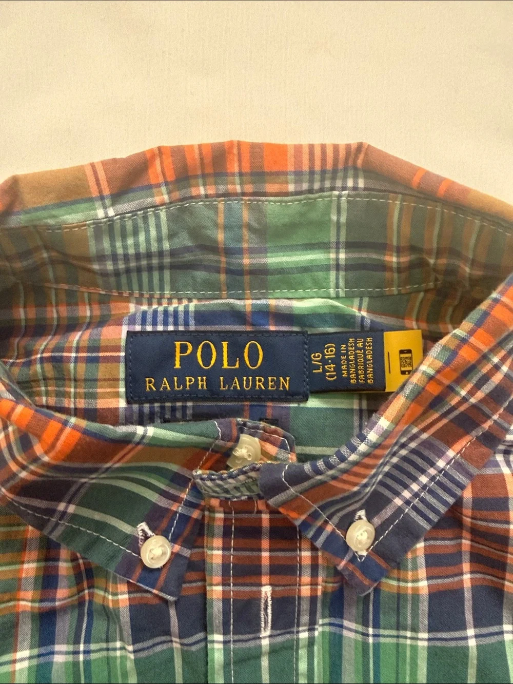 Ralph Lauren Green, Navy & Orange Plaid Button-Down Shirt